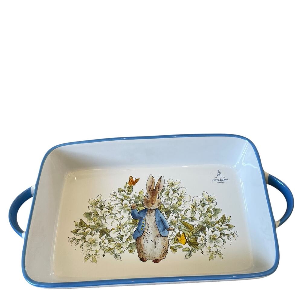Beatrix Potter Peter Rabbit Rectangular Ceramic Baker Blue Rim Easter  NEW - Picture 13 of 15